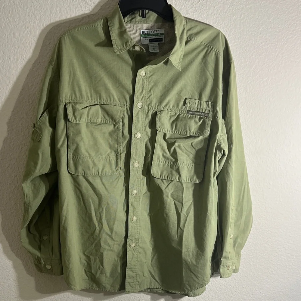 Exofficio men’s buzz off Sz M Lightweight Button-Front Shirt outdoors hiking